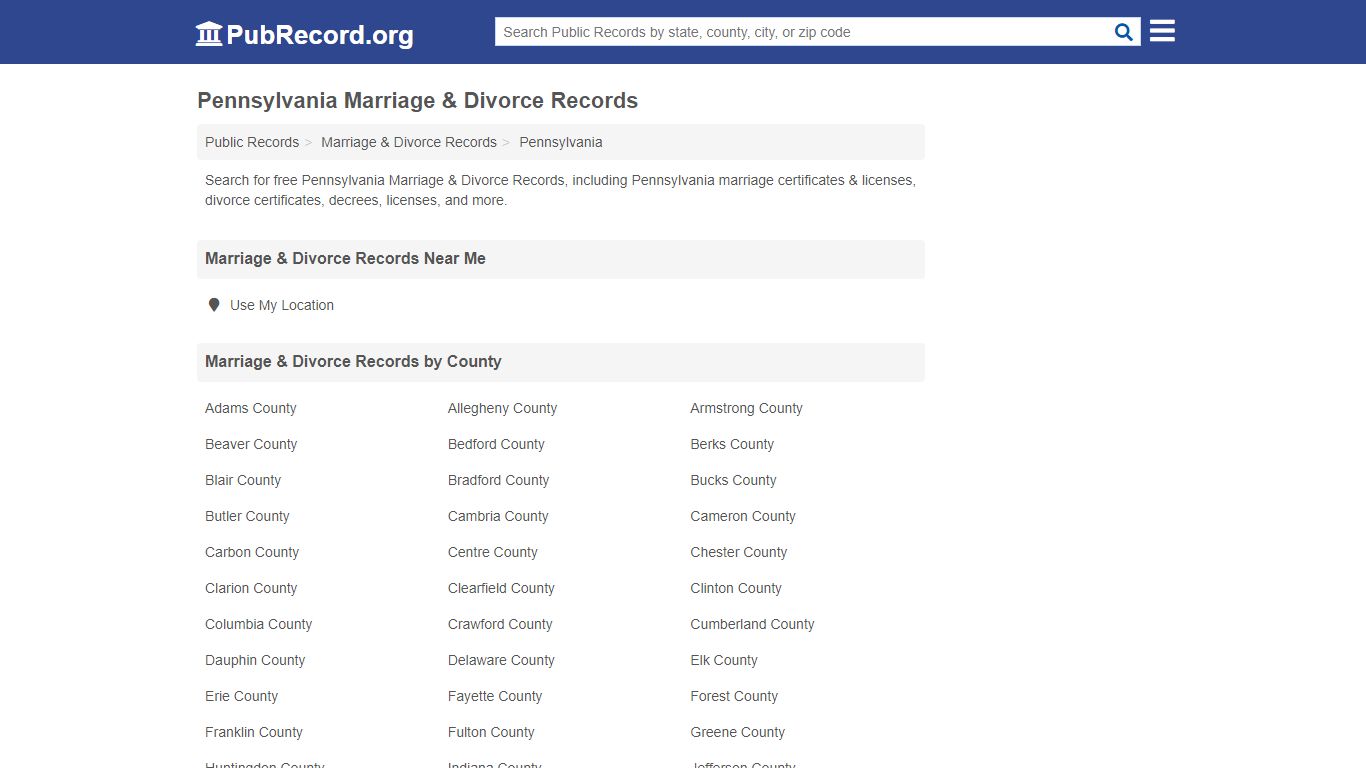 Free Pennsylvania Marriage & Divorce Records - PubRecord.org